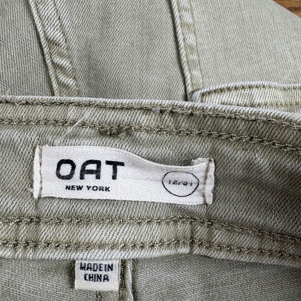Oat Jeans Womens Size 12/31 Sage Green Cargo Raw Hem Utility Combat Trendy Wide - Picture 12 of 15